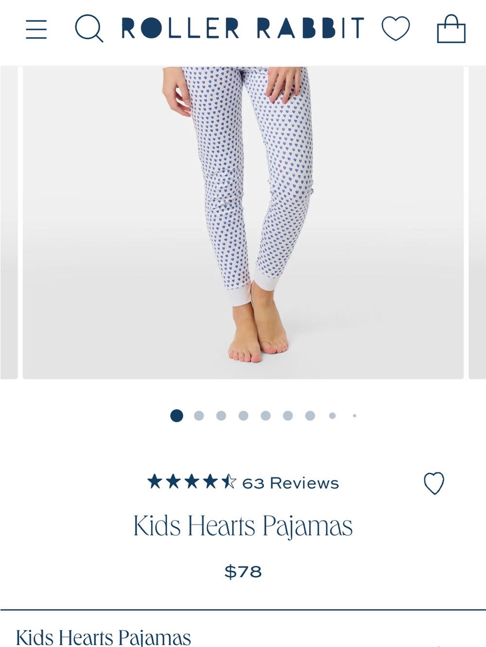 Roller Rabbit Kids Hearts Pajama Bottoms - White with Blue Hearts NWOT size 12